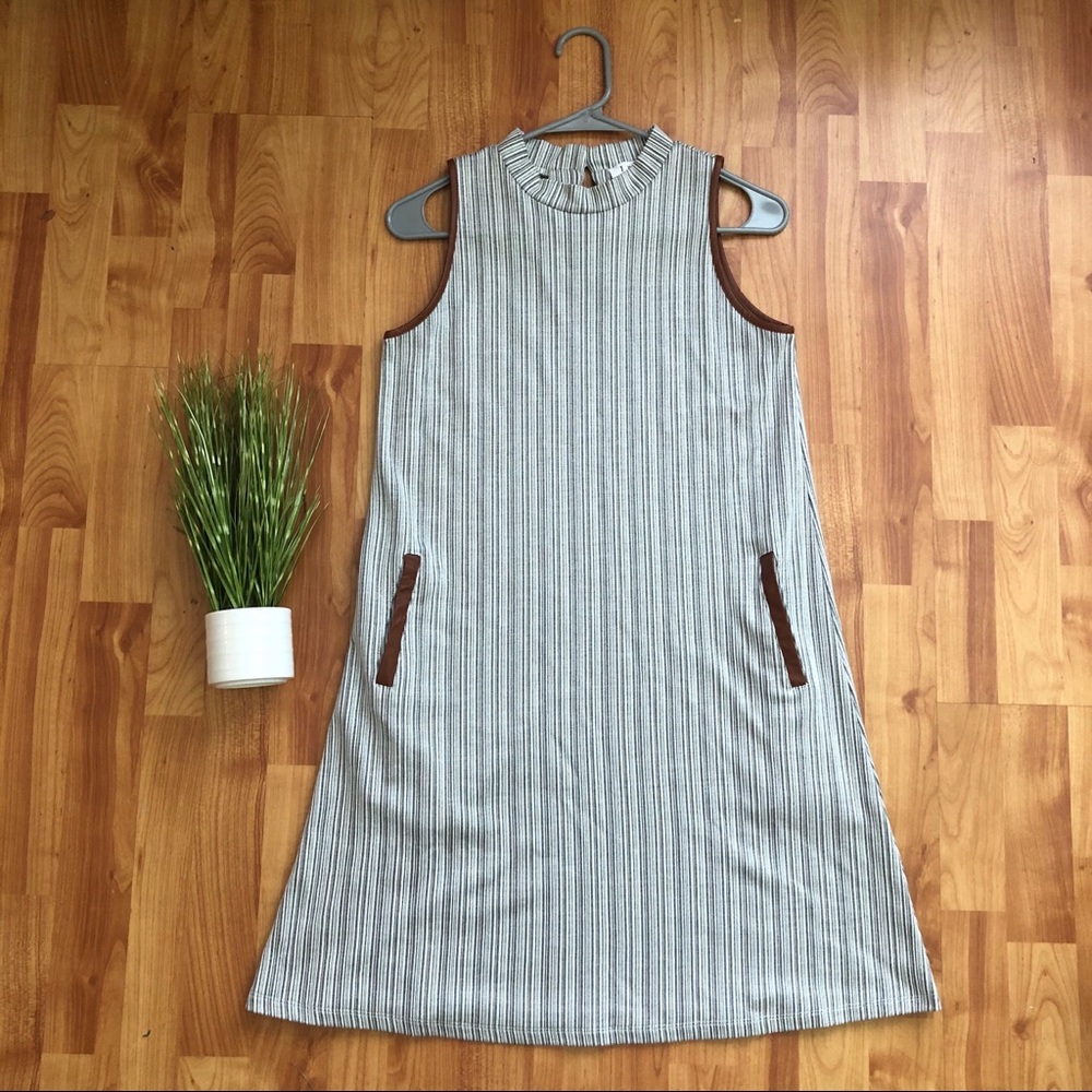 THML Vertical Striped Dress w/Faux Leather Detail